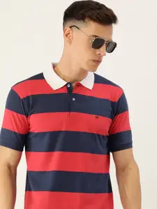 Peter England Men Striped Polo Collar T-shirt