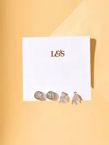 Lilly & sparkle Set Of 2 Rose Gold-Plated Cubic Zirconia Studded Studs Earrings