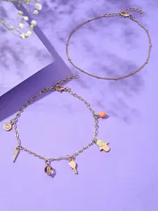 Lilly & sparkle Set Of 2 Gold-Plated Charms Detailed Anklets