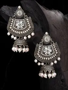 OOMPH Silver-Plated Dome Shaped Jhumkas Earrings