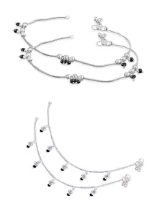 RUHI COLLECTION Set Of 2 Silver-Plated Beaded Brass Anklets