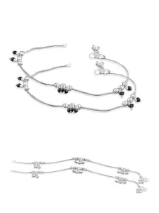RUHI COLLECTION Set Of 2 Silver-Plated Beaded Anklets