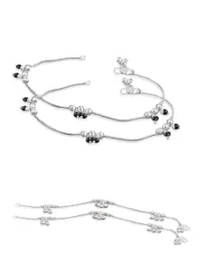 RUHI COLLECTION Set Of 2 Silver-Plated Beaded Anklets