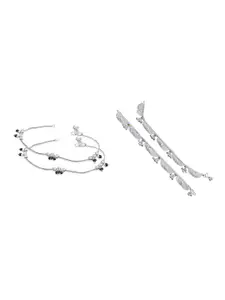 RUHI COLLECTION Set Of 2 Silver-Plated Beaded Anklets