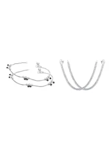 RUHI COLLECTION Set Of 2 Silver-Plated Beaded Anklets