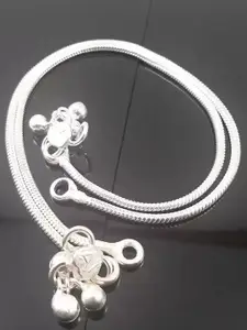 RUHI COLLECTION Set of 2 Silver-Plated Black Beaded Anklets