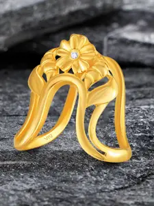 Vighnaharta Gold-Plated CZ-Studded Cuffed Brass Finger Ring
