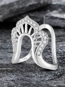 Vighnaharta Rhodium-Plated Cubic Zirconia-Studded Ghoda Vanki Ring
