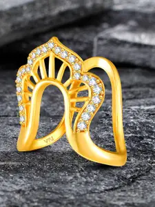 Vighnaharta Gold-Plated Cubic Zirconia-Studded Ghoda Vanki Ring