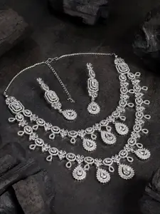 AURAA TRENDS Rhodium-Plated AD Studded Necklace with Earrings
