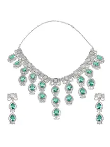 AURAA TRENDS Rhodium-Plated AD Studded Necklace with Earrings