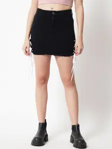 The Dry State Black Denim Pencil Mini Skirt