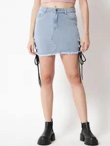 The Dry State Blue Mid-Rise A-Line Denim Mini Skirt