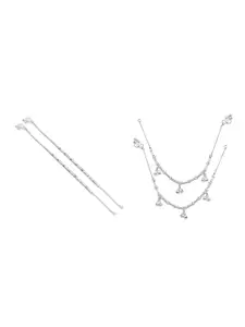 RUHI COLLECTION Set Of 4 Silver-Plated Anklets