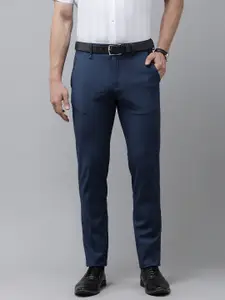 Van Heusen Men Navy Blue Checked Slim Fit Trousers