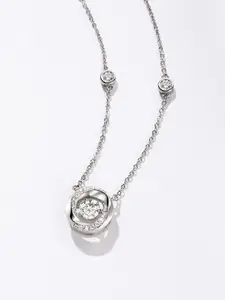 Peora Silver-Plated AD Studded Round Shape Pendant Necklace Chain