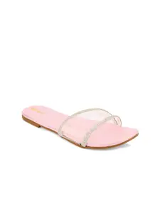 DESI COLOUR Embellished Open Toe Flats