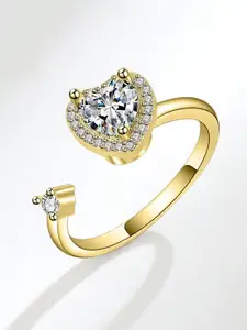 MYKI Gold-Plated CZ Studded Rotating Heart Finger Ring