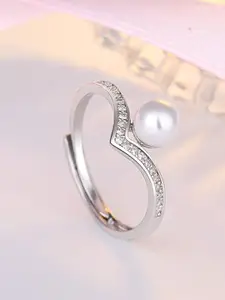 MYKI Silver-Plated CZ-Studded Adjustable Finger Ring