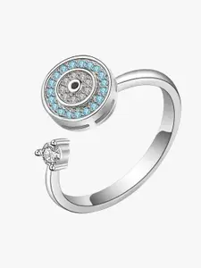 MYKI Silver-Plated & CZ-Studded Adjustable Finger Ring