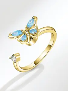 MYKI Gold-Plated CZ Studded Rotating Butterfly Finger Ring