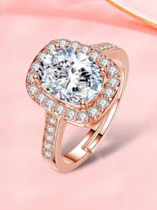MYKI Rose Gold-Plated CZ Studded Classic Crystal Clear Finger Ring