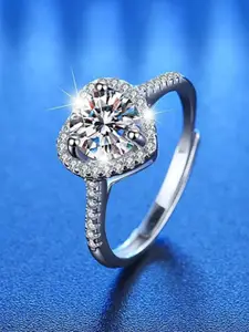 MYKI Silver-Plated CZ-Studded Adjustable Finger Ring