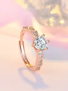 MYKI Rose Gold-Plated CZ Studded Elegant Solitaire Finger Ring