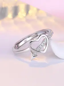 MYKI Silver-Plated CZ-Studded Adjustable Finger Ring