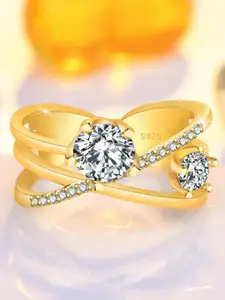 MYKI Gold-Plated CZ Studded Pleasing Solitaire Finger Ring