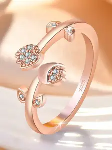 MYKI Rose Gold-Plated Rose DesignCZ-Studded Finger Ring