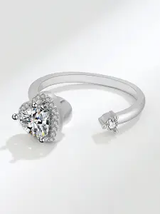 MYKI Silver-Plated CZ-Studded Rotating Heart Adjustable Finger Ring