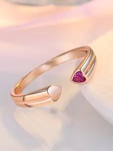 MYKI Rose Gold-Plated CZ-Studded Heart Adjustable Finger Ring