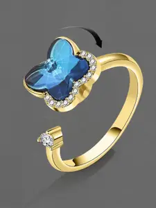 MYKI Gold-Plated & CZ-Studded Rotating Butterfly Adjustable Finger Ring