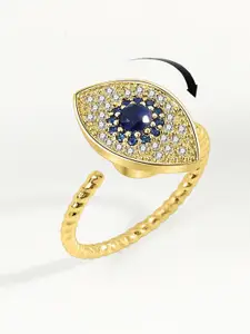 MYKI Gold-Plated CZ-Studded Rotating Cute Evil Eye Stainless Steel Finger Ring