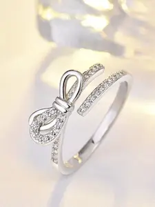MYKI Silver-Plated CZ-Studded Bow Design Adjustable Finger Ring
