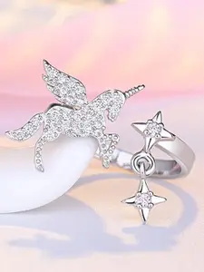 MYKI Silver-Plated CZ-Studded Stainless Steel Finger Ring