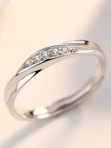 MYKI Silver-Plated & CZ-Studded Adjustable Finger Ring