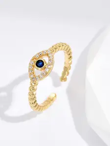 MYKI Gold-Plated & CZ-Studded Evil Eye Adjustable Finger Ring