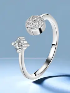 MYKI Silver-Plated & CZ-Studded Adjustable Finger Ring