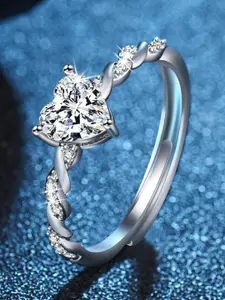 MYKI Silver-Plated & CZ-Studded Adjustable Finger Ring