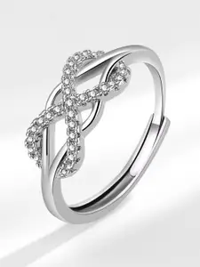 MYKI Women Silver-Plated & CZ-Studded Adjustable Ring