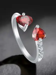 MYKI Women Silver-Plated & CZ-Studded Adjustable Ring