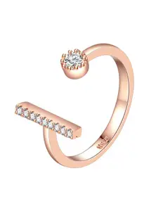 MYKI Women Rose Gold-Plated & CZ-Studded Adjustable Ring