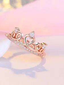 MYKI Women Rose Gold Plated CZ-Studded Adjustable Ring