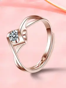 MYKI Women Rose Gold- Plated CZ Stone Studded Adjustable Hollow Heart Ring