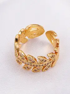 MYKI Women Rose Gold-Plated CZ-Studded Adjustable Ring