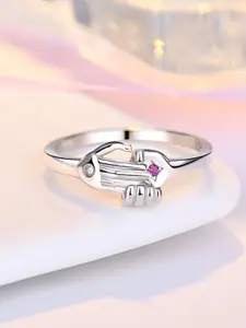 MYKI Women Silver-Plated CZ Stone Studded  Dazzling Hand Shake Adjustable Ring
