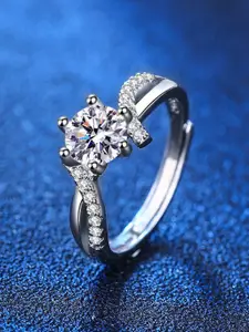 MYKI Silver- Plated CZ Stone Studded Adjustable Finger Ring