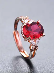 MYKI Women Rose Gold-Plated CZ-Studded Adjustable Ring